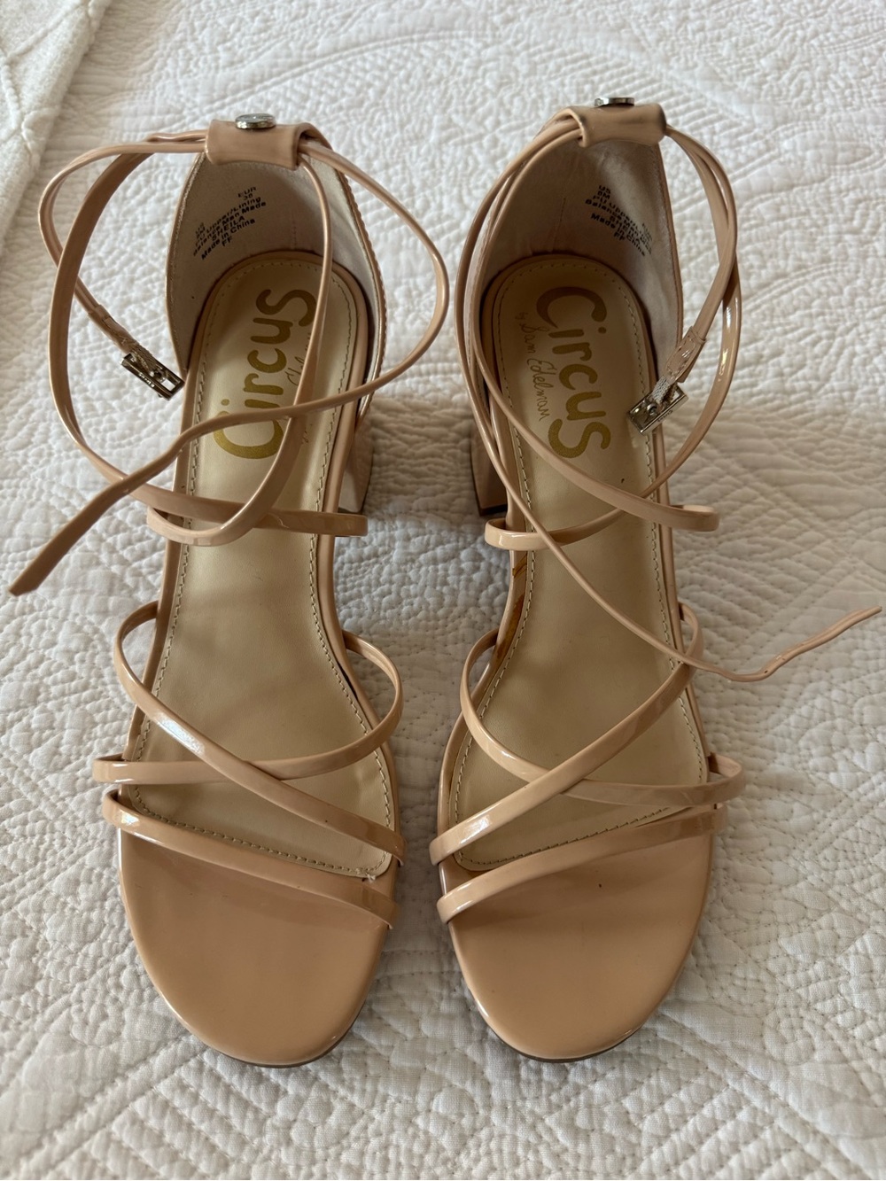 Circus by Sam Edelman Nude Strappy Lace-Up Block Heel Sandals